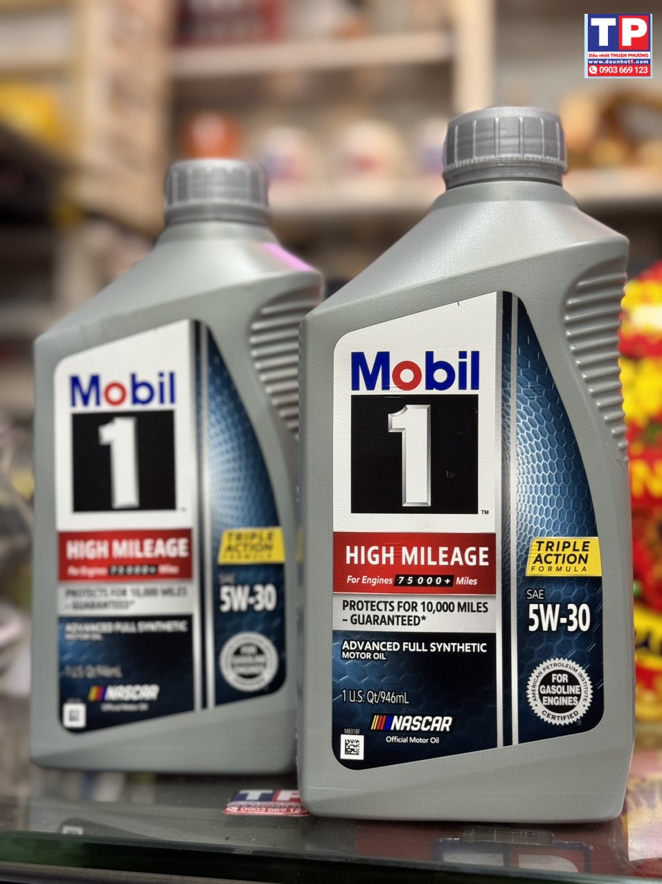 Combo 2 chai Nhot Mobil 1 High Mileare 5w30 946ml